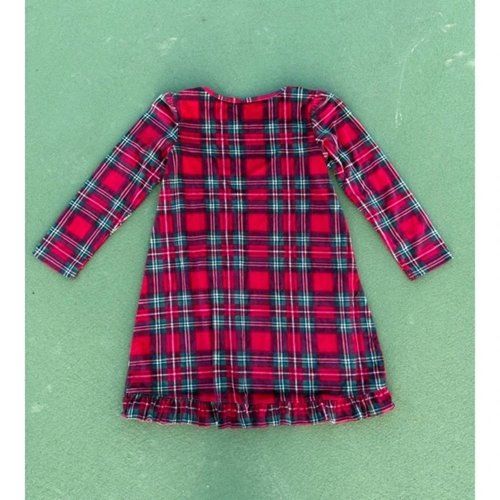 The Childrens Place Girls Red Plaid Fleece Nightgown Ruffle Hem Size‎ 7/8 M